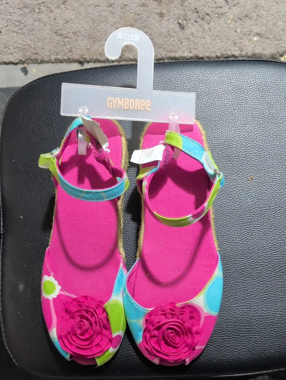 Gymboree Bright Pink Floral Rosette Ankle-Strap Sandals